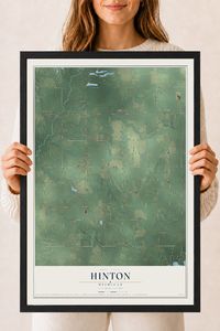 Map of Hinton, Michigan, 18 x 24 inch print in a black wood frame