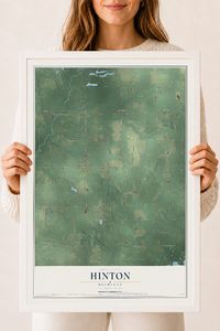 Map of Hinton, Michigan, 18 x 24 inch print in a white wood frame