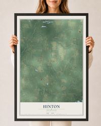 Map of Hinton, Michigan, 24 x 36 inch print in a black wood frame