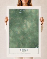 Map of Hinton, Michigan, 24 x 36 inch print in a white wood frame