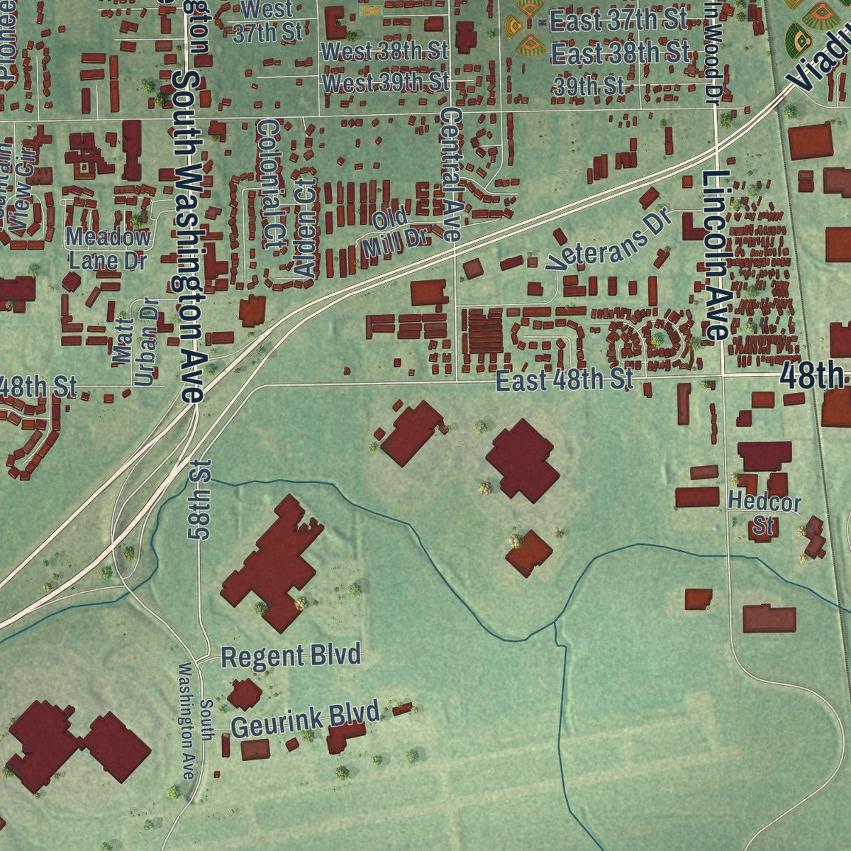Second close-up of the map of Holland, Allegan County, Michigan print showing more streets and buildings
