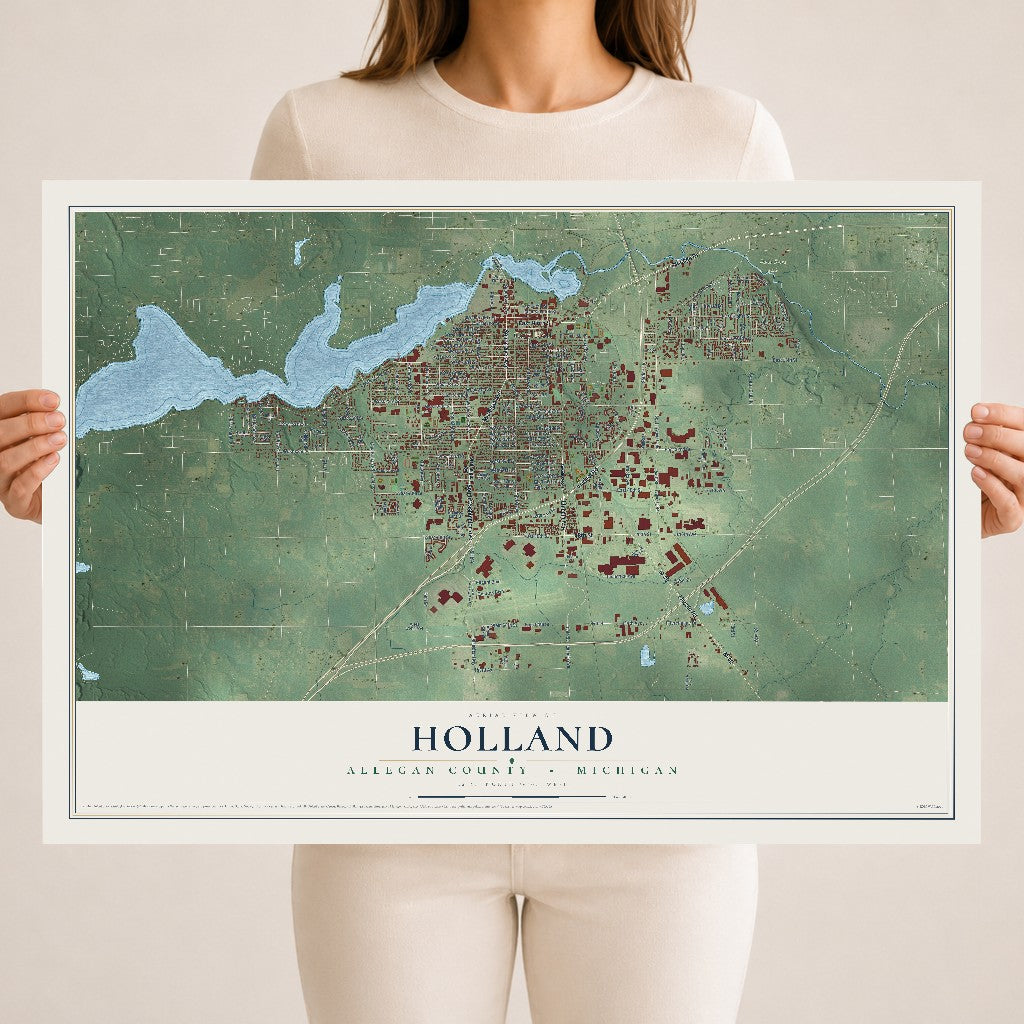 Map of Holland, Allegan County, Michigan, 18 x 24 inch unframed archival matte print