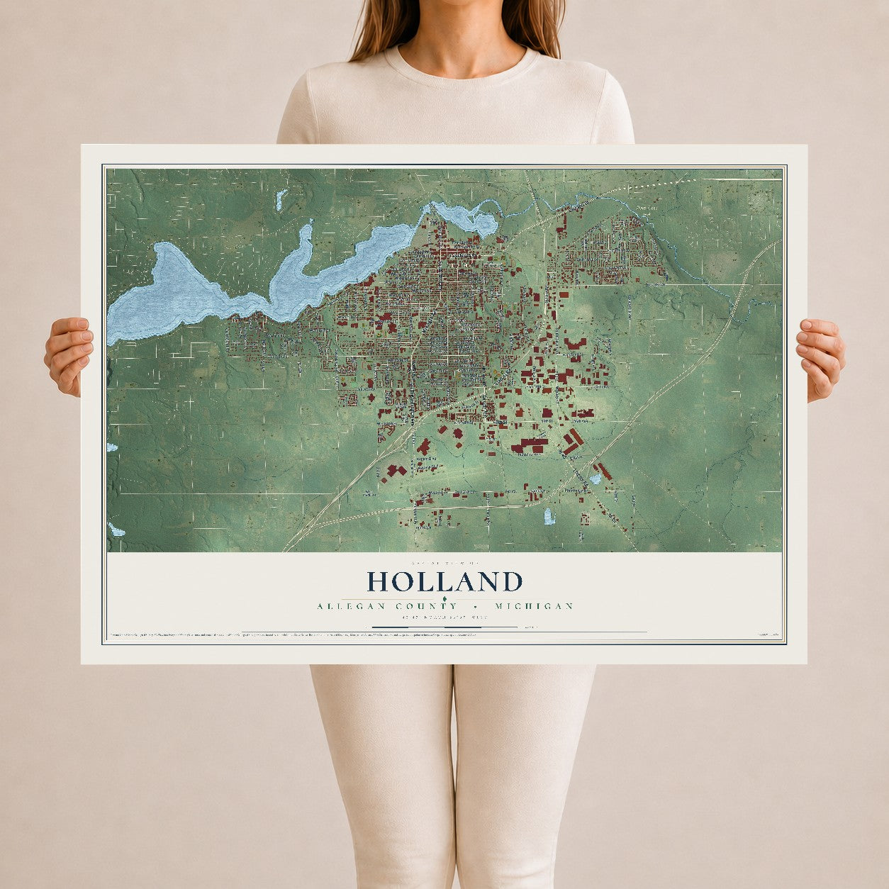 Map of Holland, Allegan County, Michigan, 24 x 36 inch unframed archival matte print