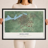 Map of Holland, Allegan County, Michigan, 18 x 24 inch print in a black wood frame