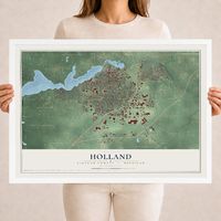 Map of Holland, Allegan County, Michigan, 18 x 24 inch print in a white wood frame