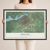 Map of Holland, Allegan County, Michigan, 24 x 36 inch print in a black wood frame