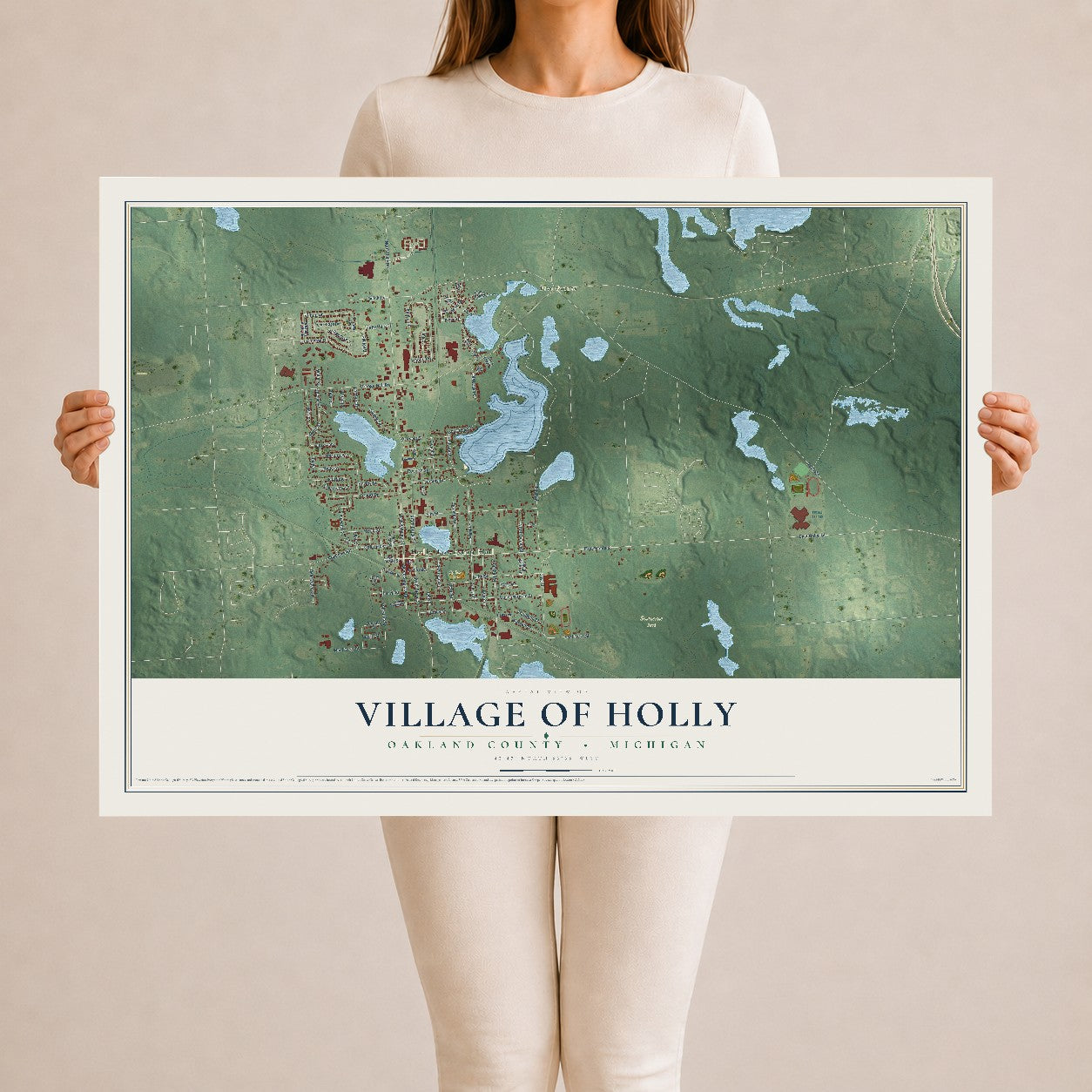 Map of Holly, Michigan, 24 x 36 inch unframed archival matte print