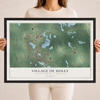 Map of Holly, Michigan, 18 x 24 inch print in a black wood frame