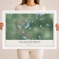 Map of Holly, Michigan, 18 x 24 inch print in a white wood frame