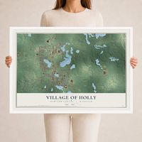 Map of Holly, Michigan, 24 x 36 inch print in a white wood frame