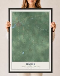 Map of Homer, Calhoun County, Michigan, 24 x 36 inch print in a black wood frame