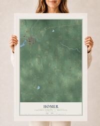 Map of Homer, Calhoun County, Michigan, 24 x 36 inch print in a white wood frame