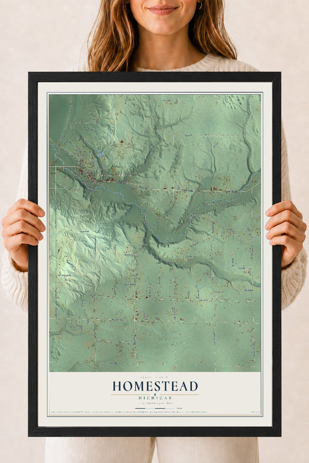 Map of Homestead, Michigan, 18 x 24 inch print in a black wood frame