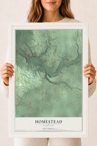 Map of Homestead, Michigan, 18 x 24 inch print in a white wood frame