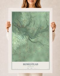 Map of Homestead, Michigan, 24 x 36 inch print in a white wood frame