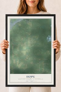 Map of Hope, Midland County, Michigan, 18 x 24 inch print in a black wood frame