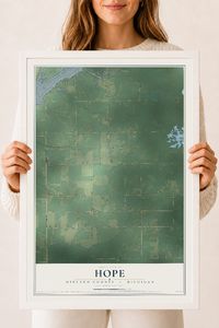 Map of Hope, Midland County, Michigan, 18 x 24 inch print in a white wood frame