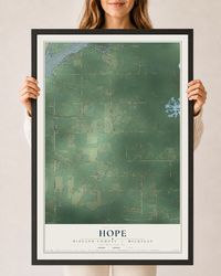 Map of Hope, Midland County, Michigan, 24 x 36 inch print in a black wood frame