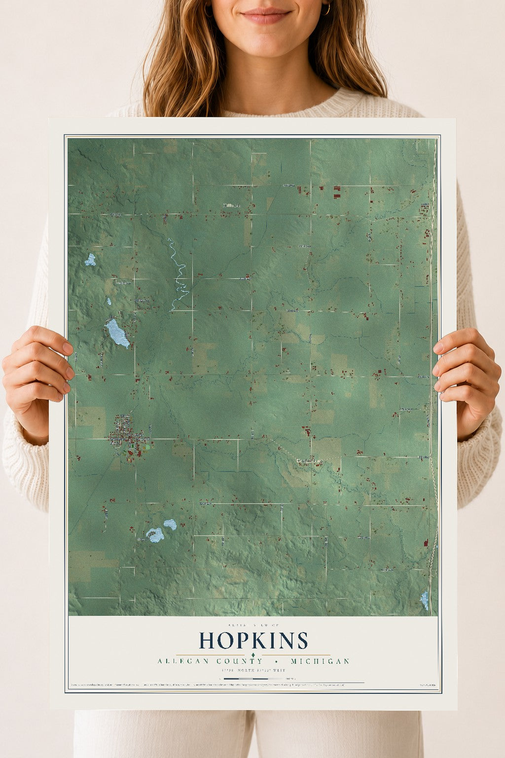 Map of Hopkins, Allegan County, Michigan, 18 x 24 inch unframed archival matte print