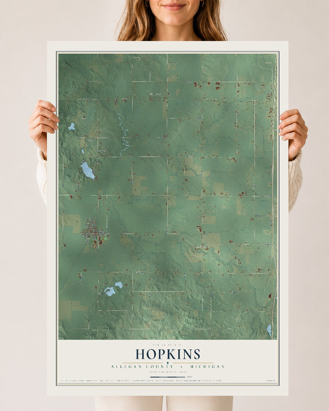 Map of Hopkins, Allegan County, Michigan, 24 x 36 inch unframed archival matte print