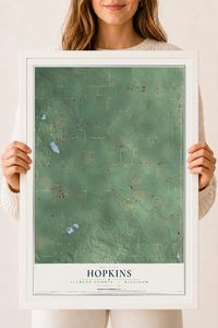 Map of Hopkins, Allegan County, Michigan, 18 x 24 inch print in a white wood frame