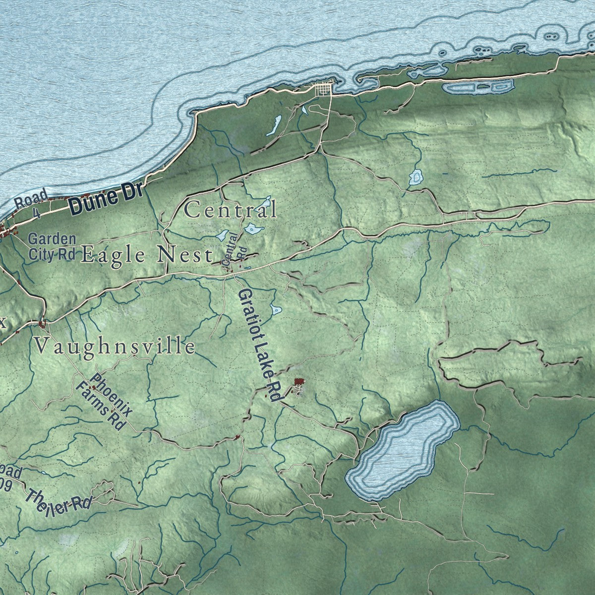 Close-up of the map of Houghton, Keweenaw County, Michigan print showing street and building detail