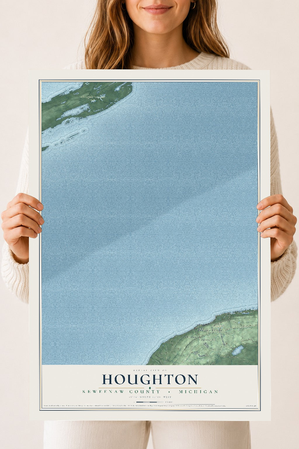 Map of Houghton, Keweenaw County, Michigan, 18 x 24 inch unframed archival matte print