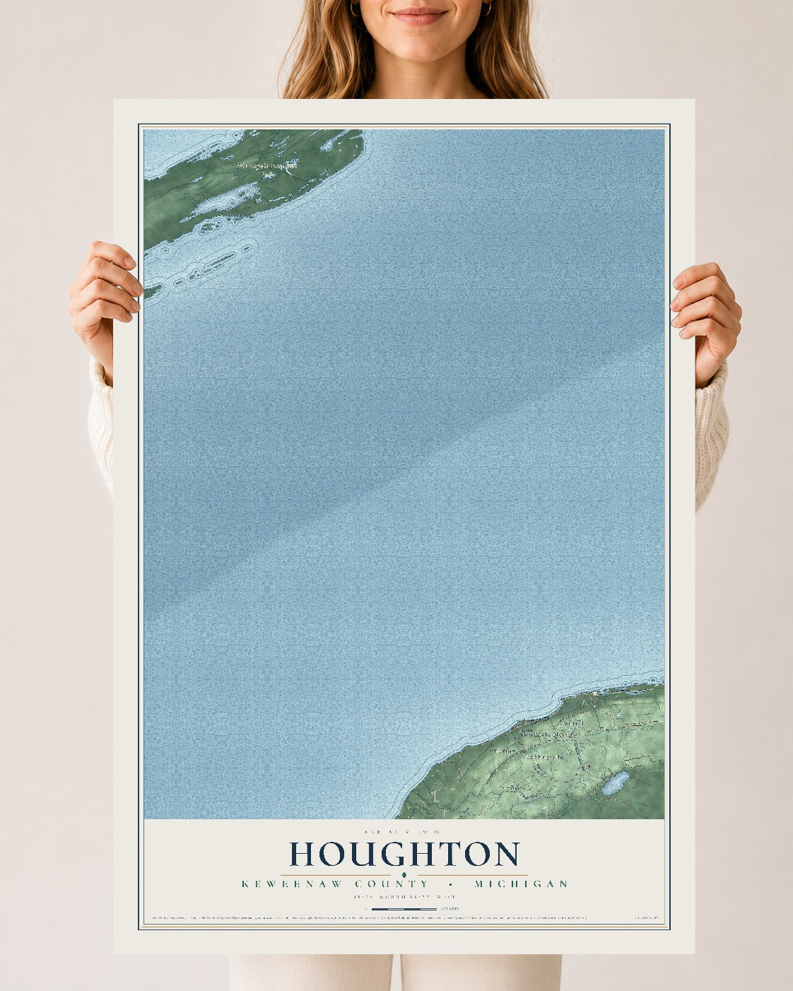 Map of Houghton, Keweenaw County, Michigan, 24 x 36 inch unframed archival matte print