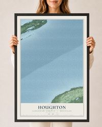 Map of Houghton, Keweenaw County, Michigan, 24 x 36 inch print in a black wood frame