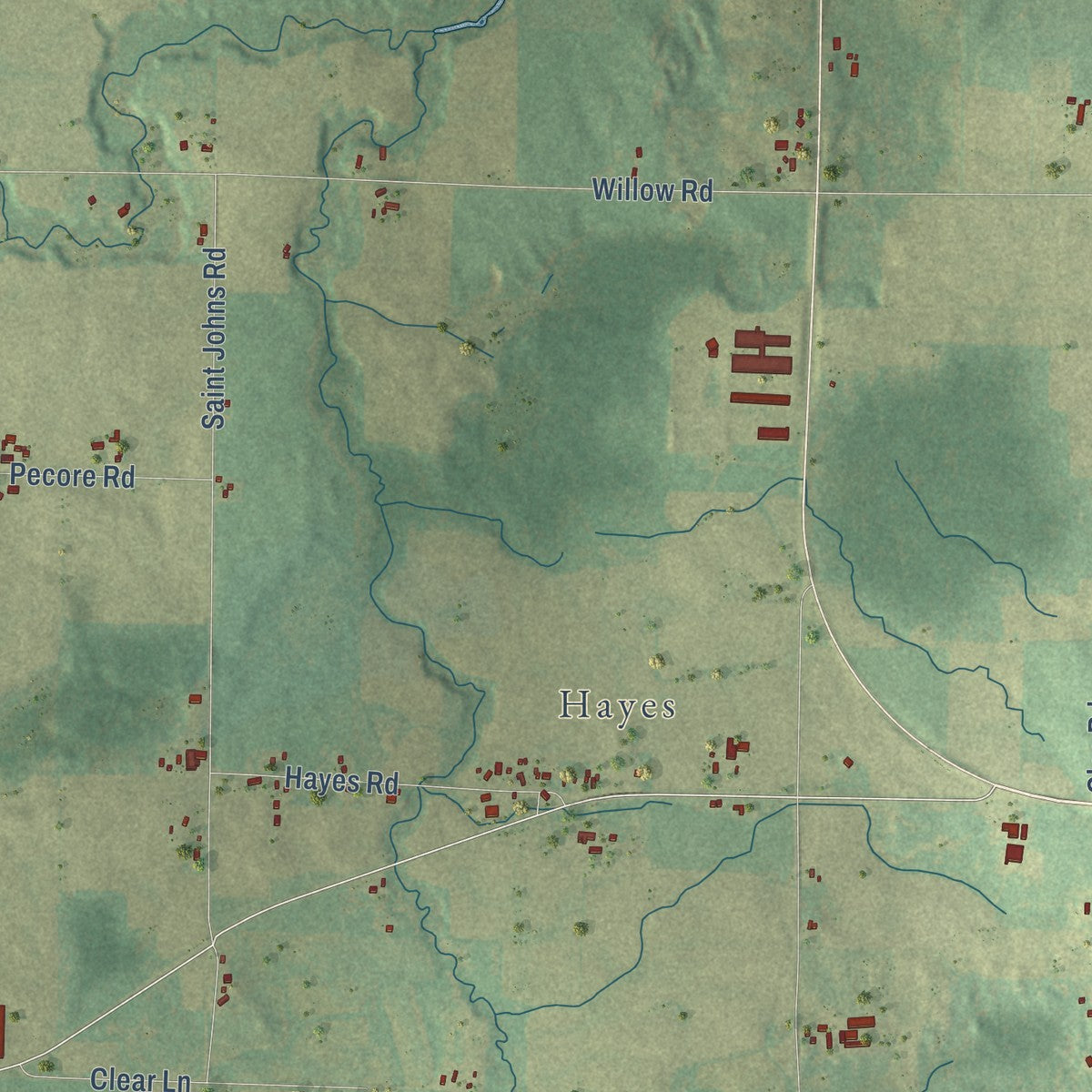 Second close-up of the map of How, Wisconsin print showing more streets and buildings