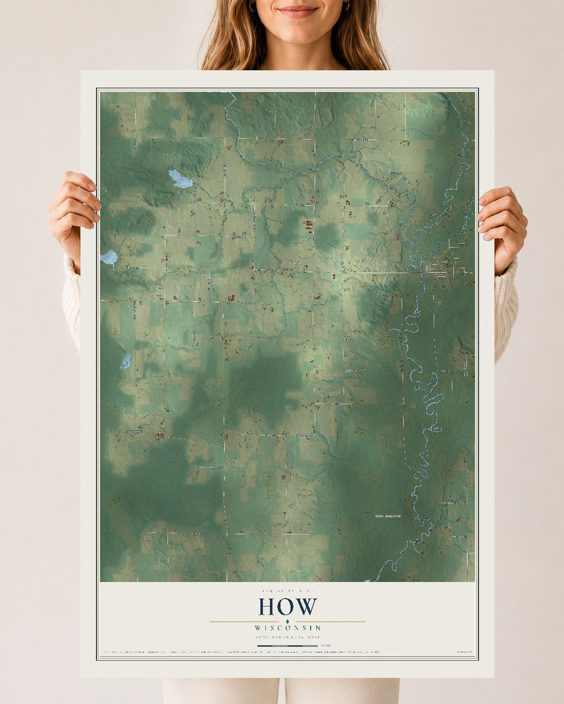 Map of How, Wisconsin, 24 x 36 inch unframed archival matte print