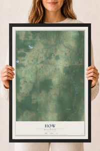 Map of How, Wisconsin, 18 x 24 inch print in a black wood frame
