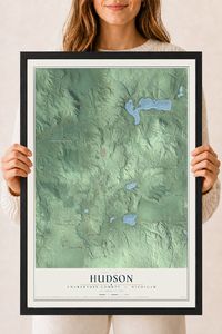 Map of Hudson, Charlevoix County, Michigan, 18 x 24 inch print in a black wood frame