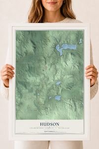 Map of Hudson, Charlevoix County, Michigan, 18 x 24 inch print in a white wood frame