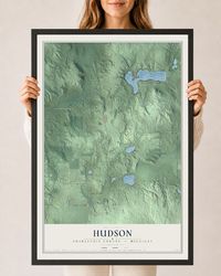 Map of Hudson, Charlevoix County, Michigan, 24 x 36 inch print in a black wood frame