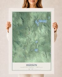 Map of Hudson, Charlevoix County, Michigan, 24 x 36 inch print in a white wood frame