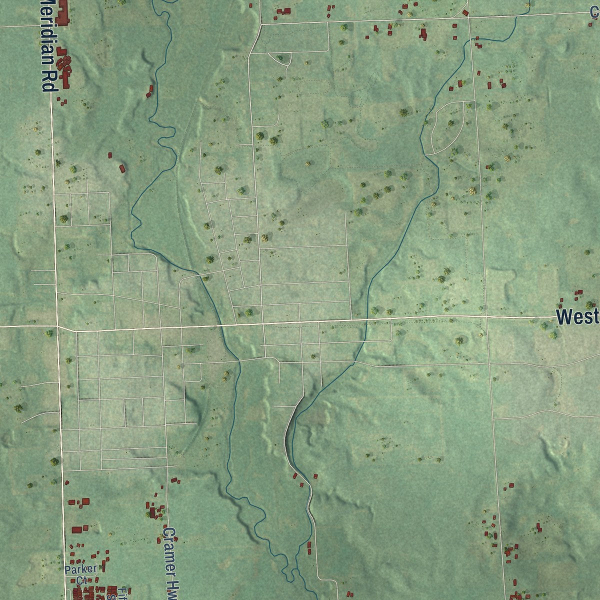 Second close-up of the map of Hudson, Lenawee County, Michigan print showing more streets and buildings