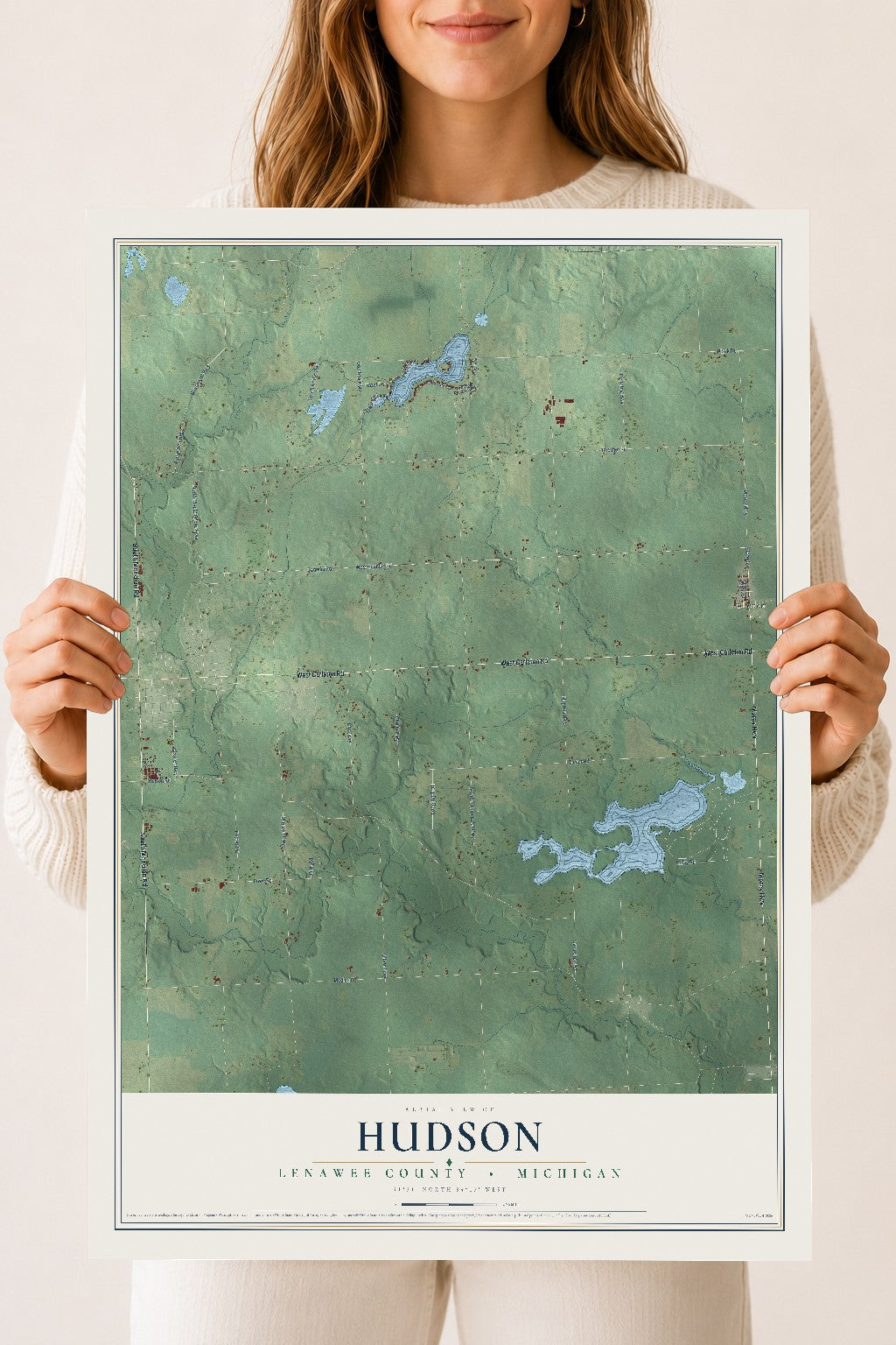 Map of Hudson, Lenawee County, Michigan, 18 x 24 inch unframed archival matte print