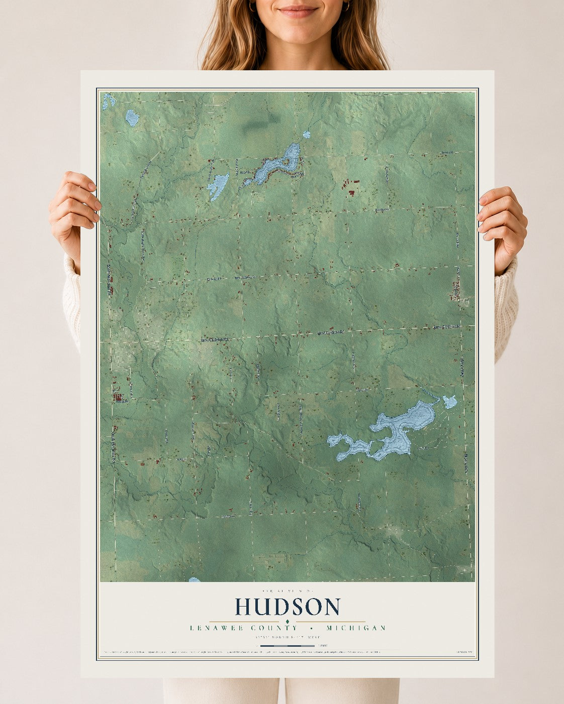 Map of Hudson, Lenawee County, Michigan, 24 x 36 inch unframed archival matte print