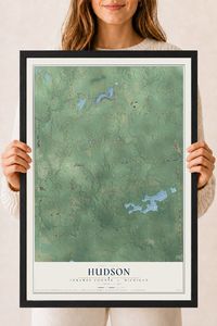 Map of Hudson, Lenawee County, Michigan, 18 x 24 inch print in a black wood frame