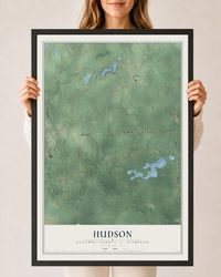 Map of Hudson, Lenawee County, Michigan, 24 x 36 inch print in a black wood frame