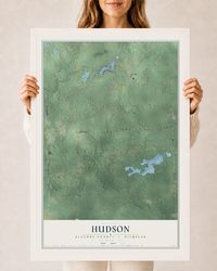 Map of Hudson, Lenawee County, Michigan, 24 x 36 inch print in a white wood frame