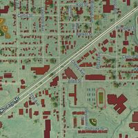 Close-up of the map of Hudsonville, Michigan print showing street and building detail