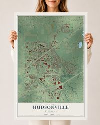 Map of Hudsonville, Michigan, 24 x 36 inch unframed archival matte print