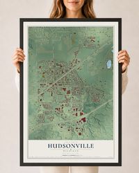 Map of Hudsonville, Michigan, 24 x 36 inch print in a black wood frame
