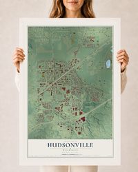 Map of Hudsonville, Michigan, 24 x 36 inch print in a white wood frame