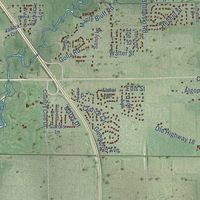 Second close-up of the map of Hull, Portage County, Wisconsin print showing more streets and buildings