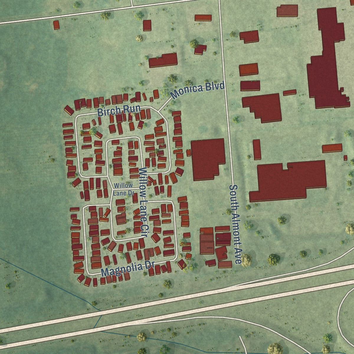 Second close-up of the map of Imlay City, Michigan print showing more streets and buildings