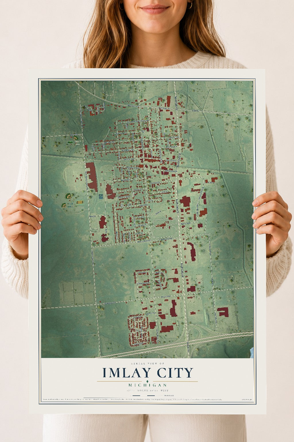 Map of Imlay City, Michigan, 18 x 24 inch unframed archival matte print