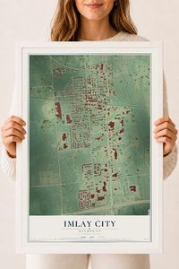 Map of Imlay City, Michigan, 18 x 24 inch print in a white wood frame